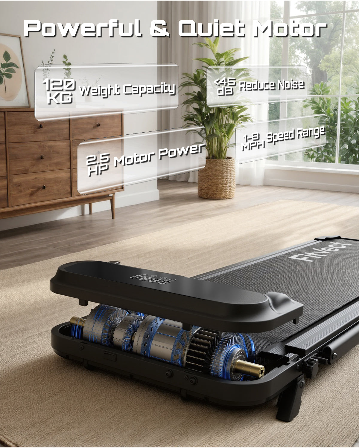 Loopband met motordetails in een thuisomgeving