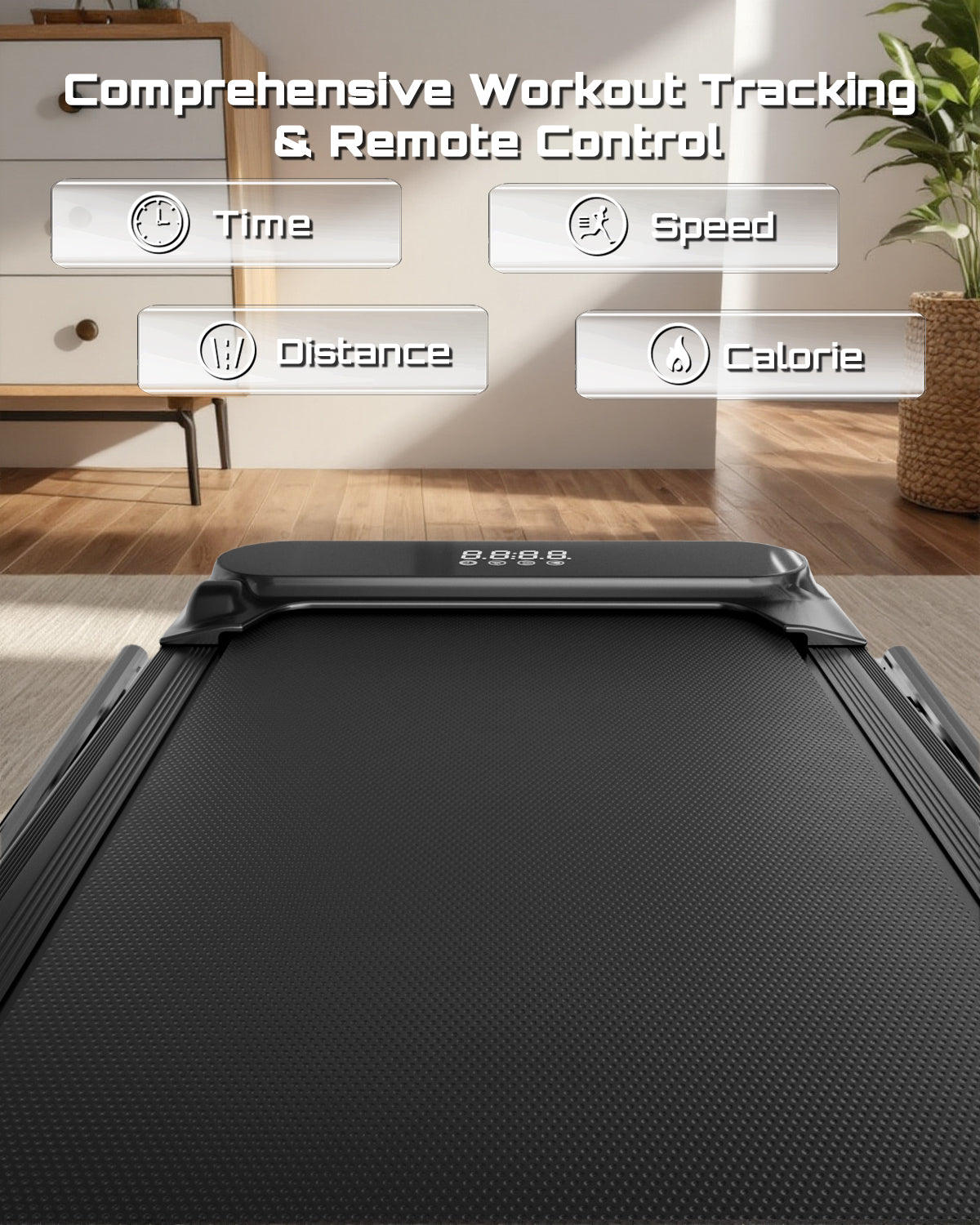 Loopband met trainingsregistratie die op een scherm wordt weergegeven.