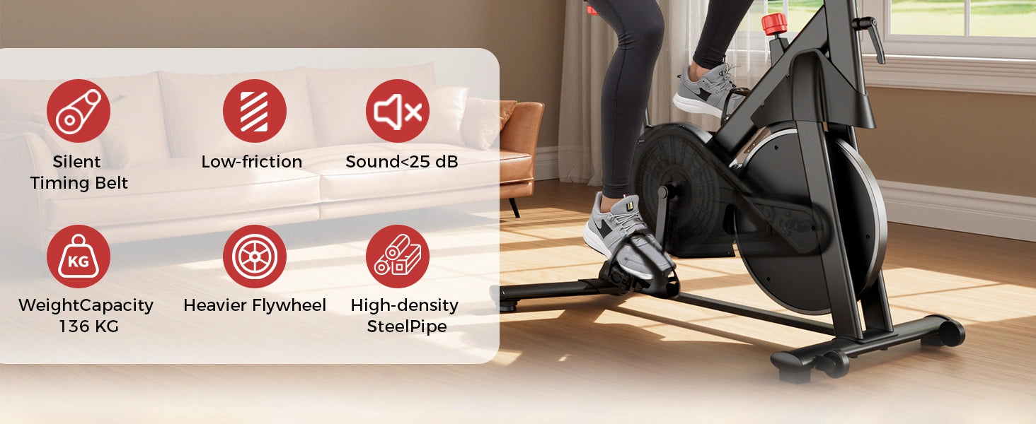 Hometrainer met functies die op een witte achtergrond zijn gemarkeerd.