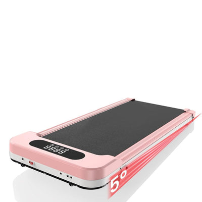 Roze en witte afslankmachine met digitaal display op een witte achtergrond.