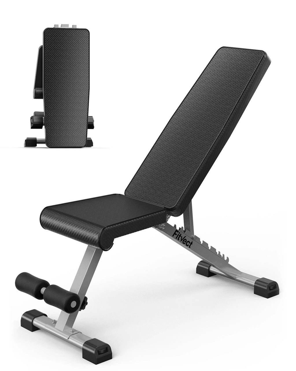 Black adjustable weight bench on a white background